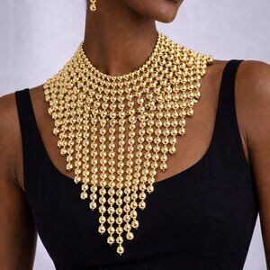 Metal Ball Fringe Collar Statement Necklace